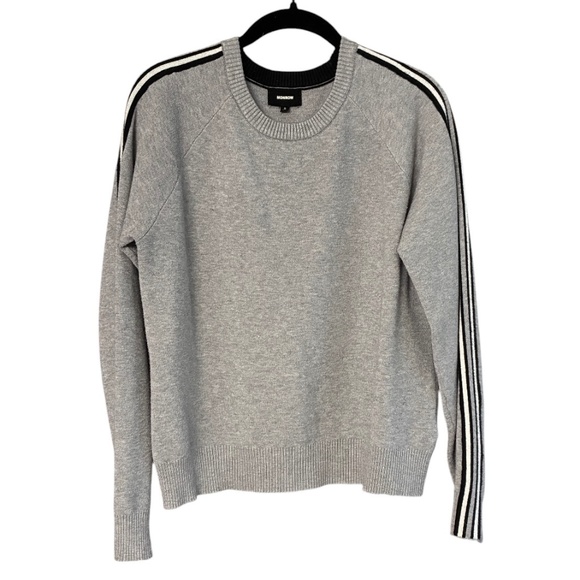 Monrow Heather Gray Sweater with Black Stripe Sleeves | Size S - Picture 1 of 3